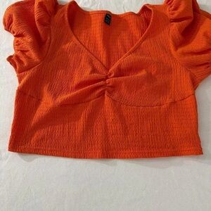 SHEIN Orange Crop Ruched Blouse